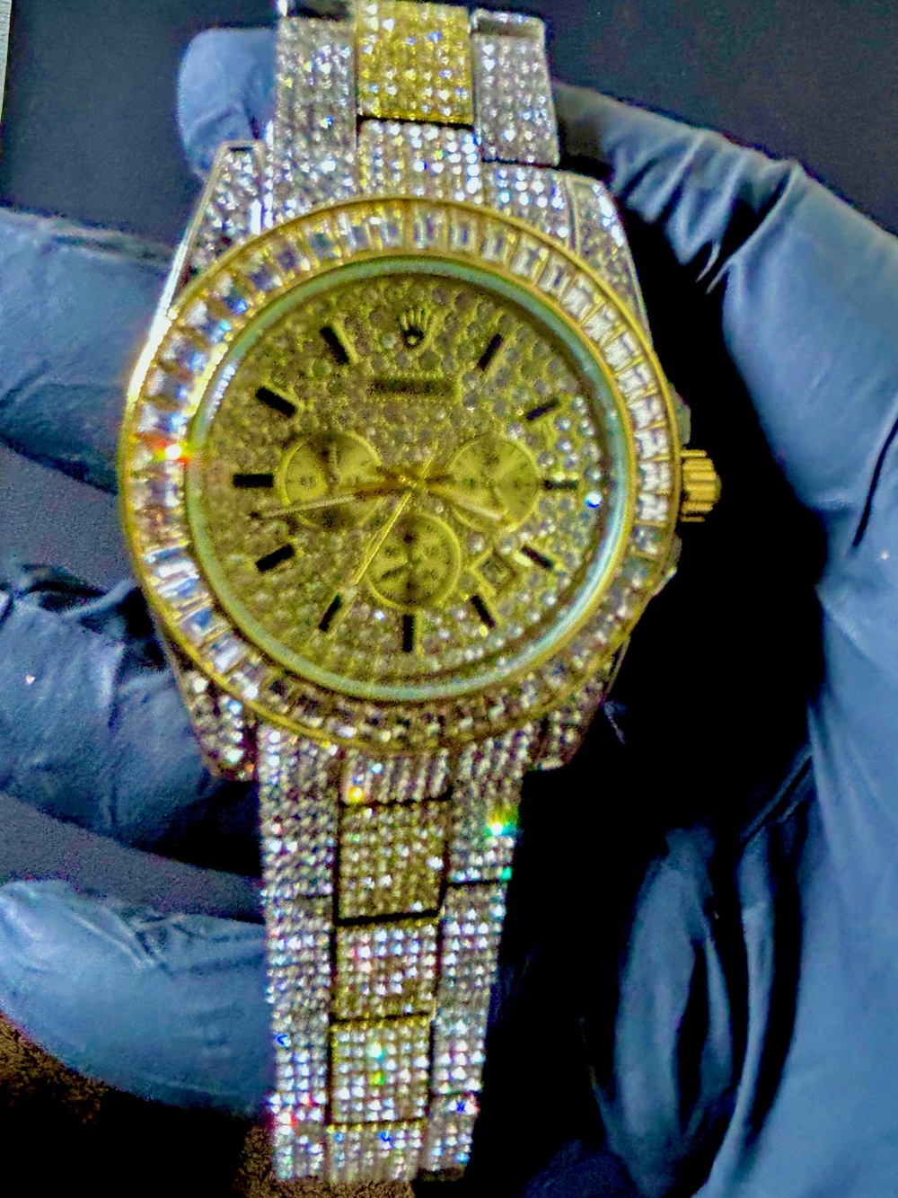 (Brand new) with box Men's Gold-Tone Crystal Chronograph Watch